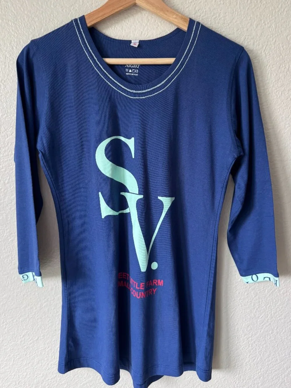 Good Night Tee Shirt Sleep Shirt Sz XS Fitted 3/4 Sleeve Graphic Round Neck EUC